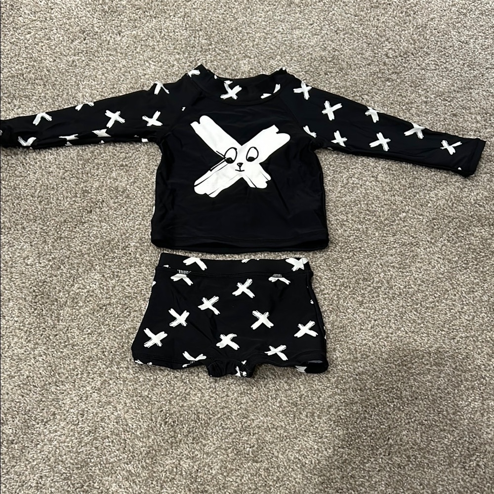 Kids Monochrome Cross Pattern Swim Set